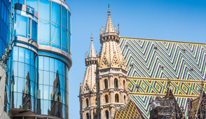 Haas Haus with St. Stephen's Cathedral at Stephansplatz in Vienna, Austria