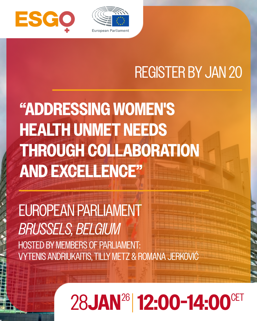 Image with title of ESGO event, date, and register by Jan 20.