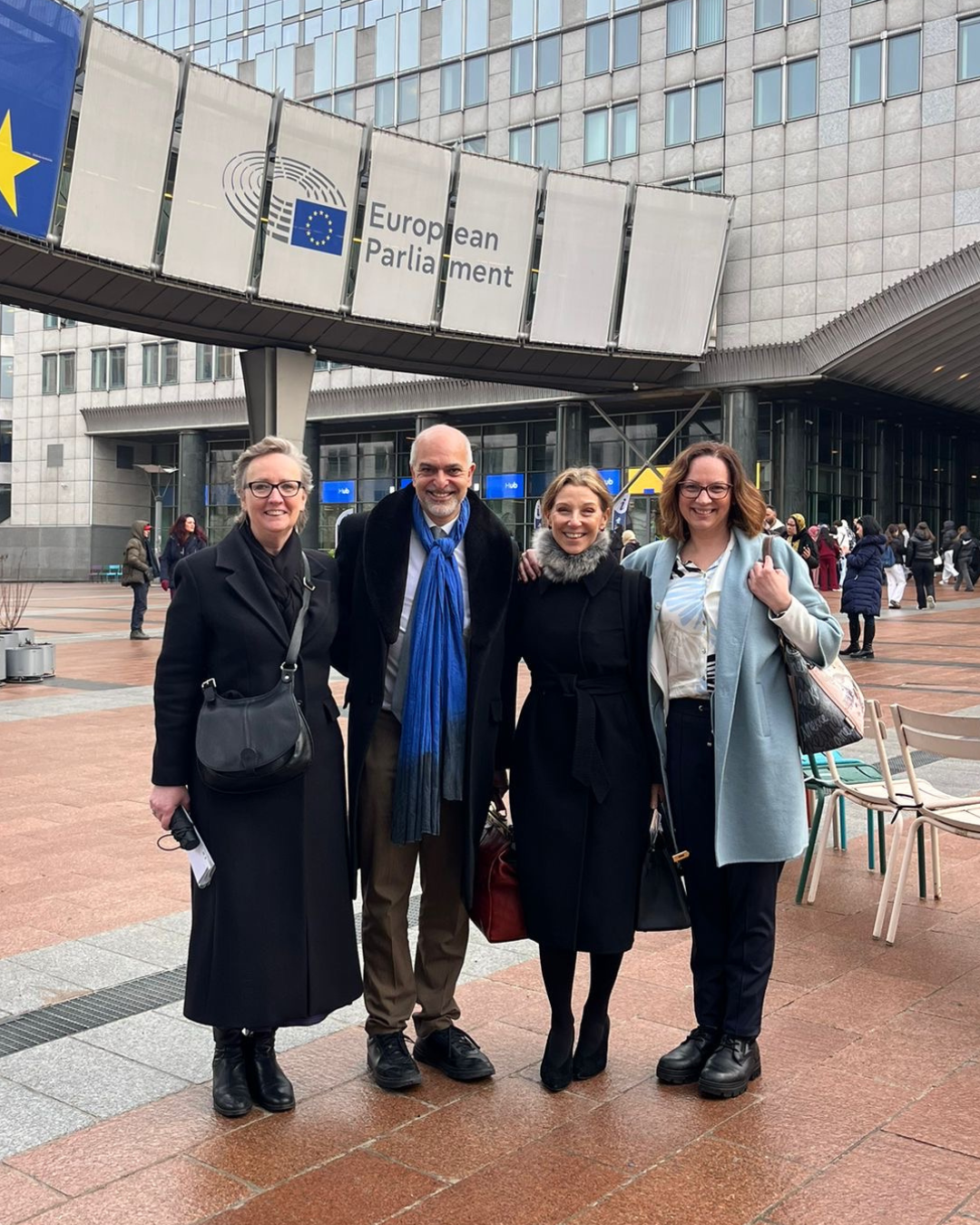 ESGO President, Vice-President, President-Elect and ENGAGe Co-Chair-Elect in front of the EU Parliament